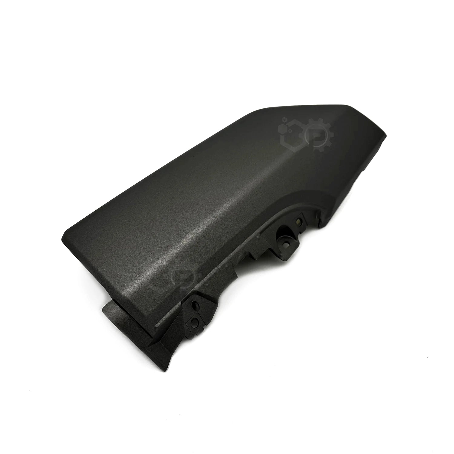 Black plastic motorbike part on a white background