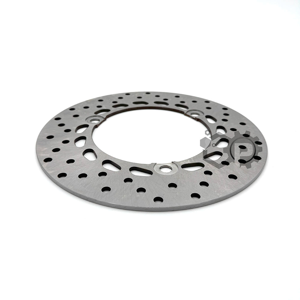 Metallic brake disc on a white background
