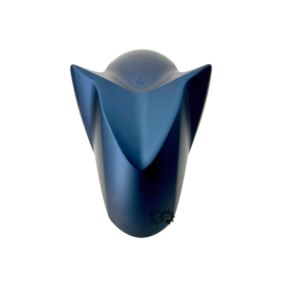 Blue and gray triangular object on a white background