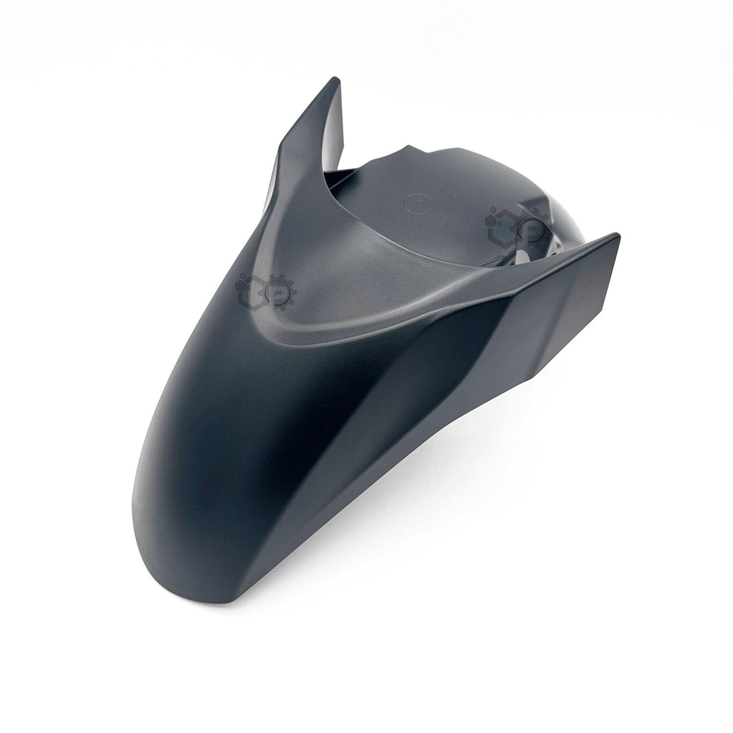 Black motorcycle fender on a white background