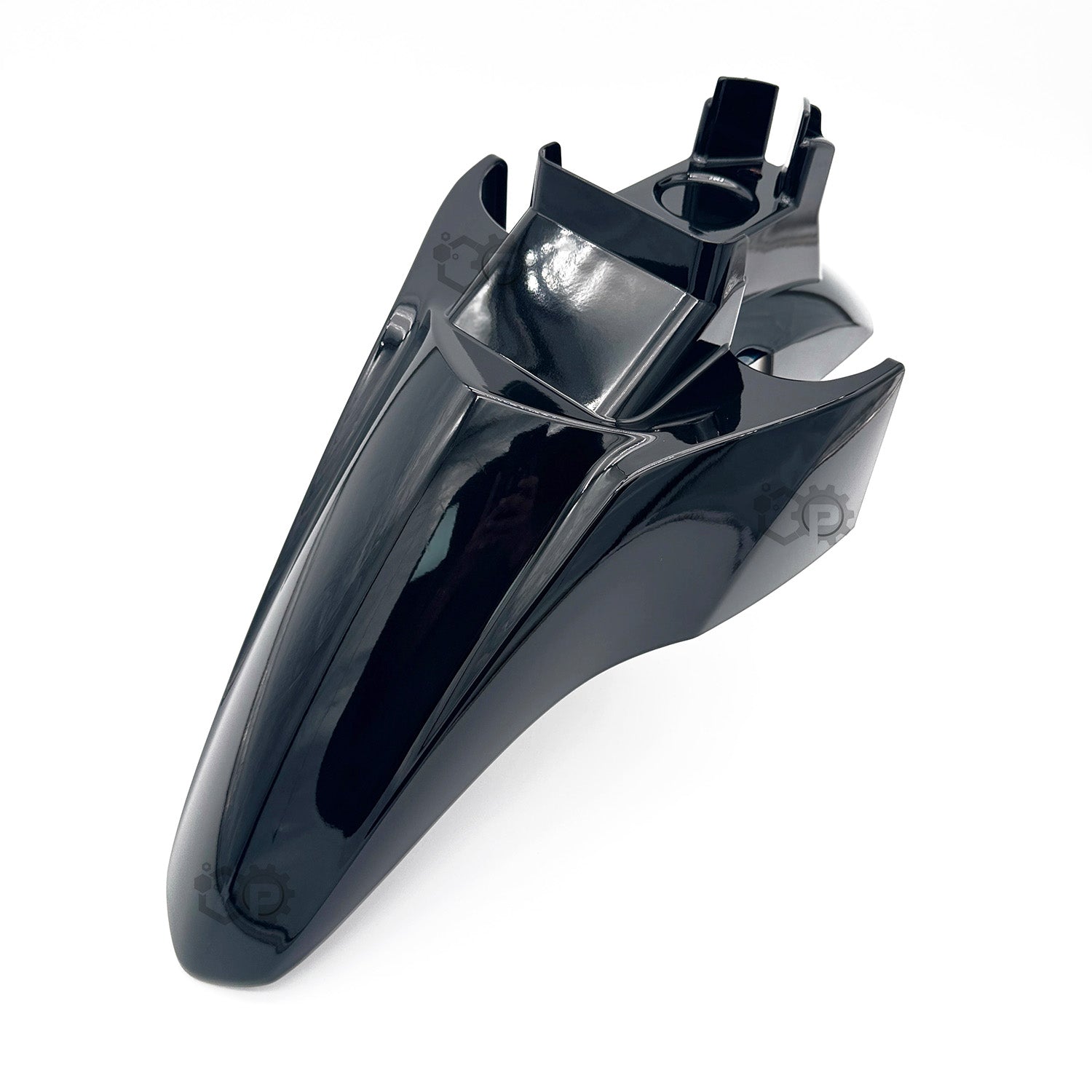 Black motorcycle fender on a white background