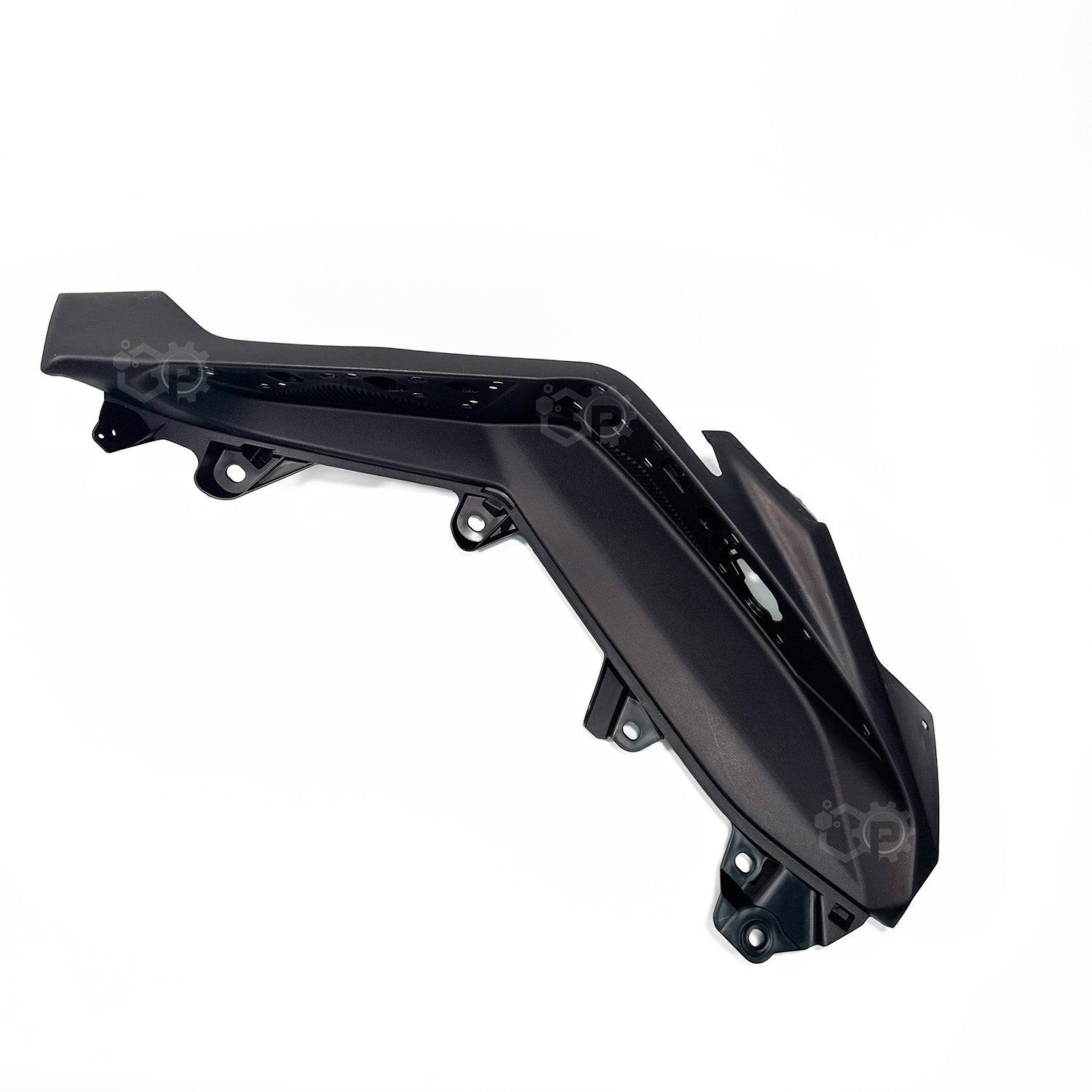 Black motorcycle fender on a white background
