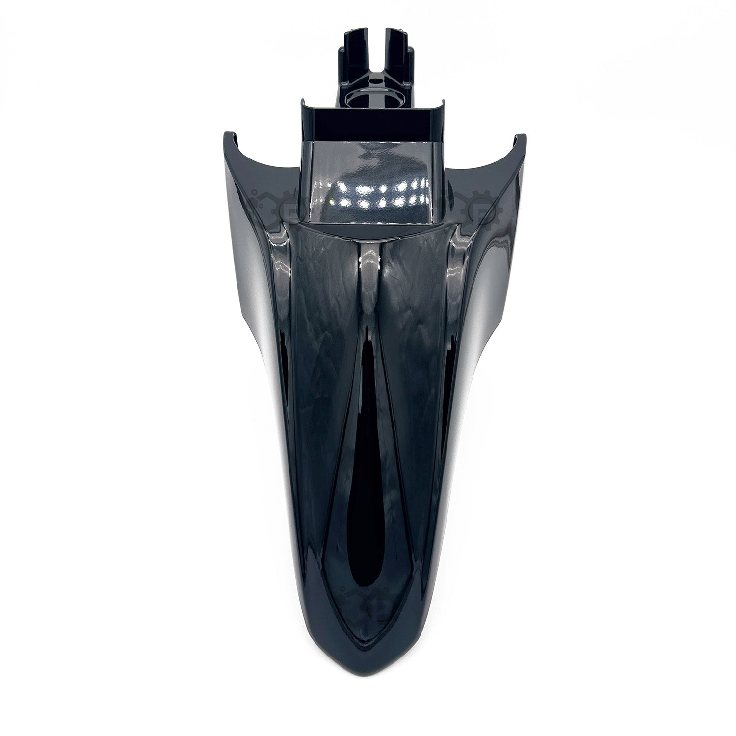 Black motorcycle fender on a white background
