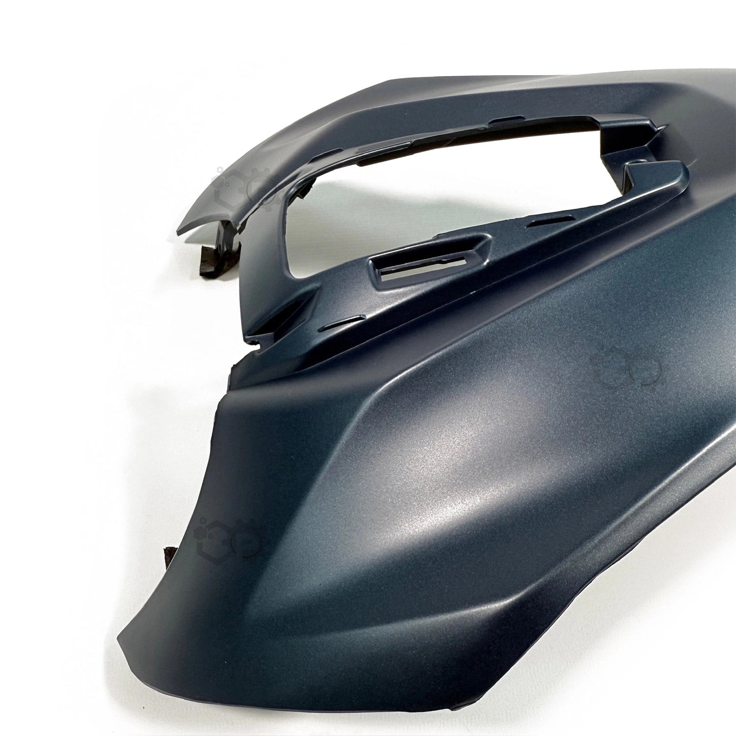 Black motorcycle fender on a white background
