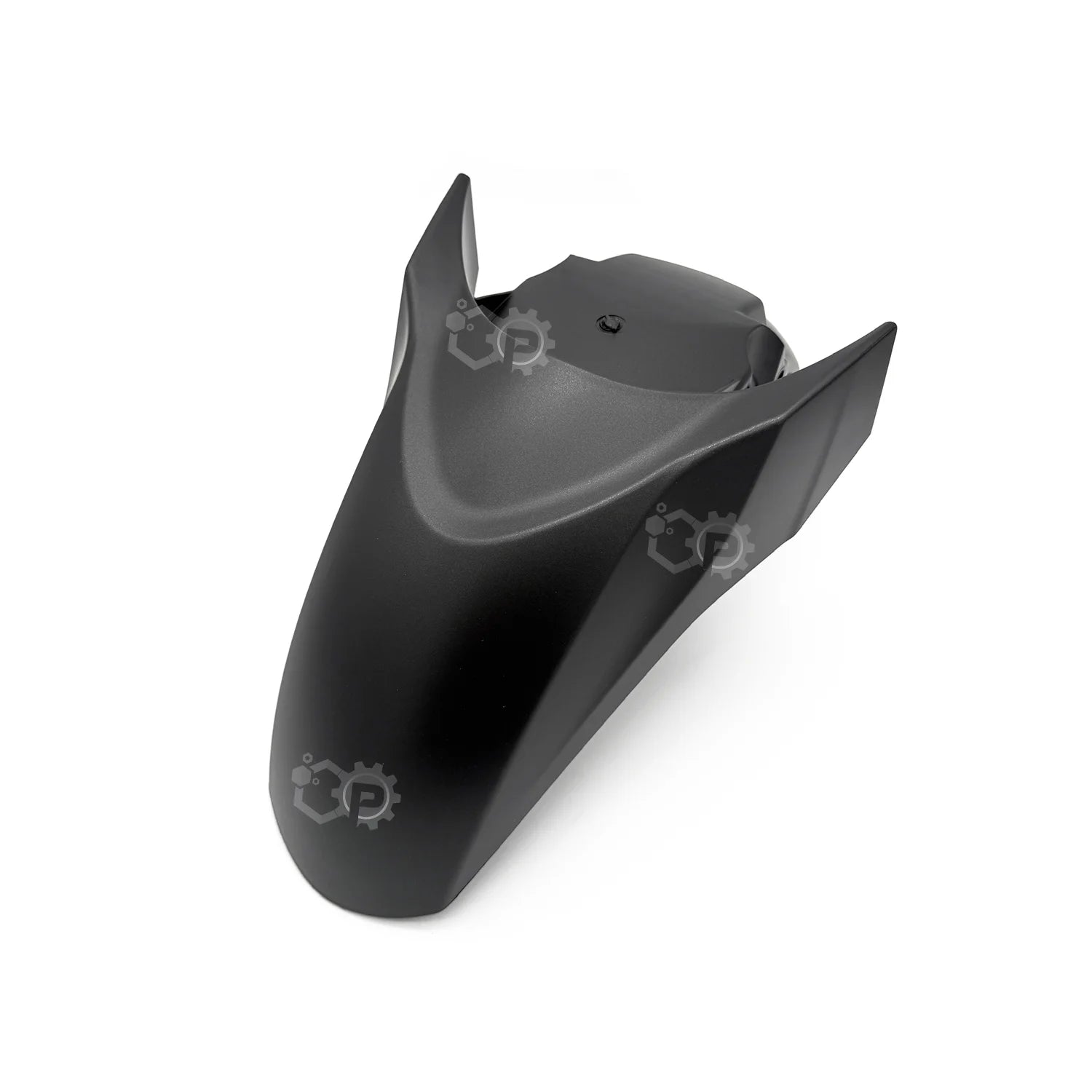 Black motorcycle fender on a white background