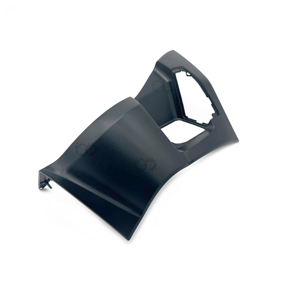 Black plastic component on a white background