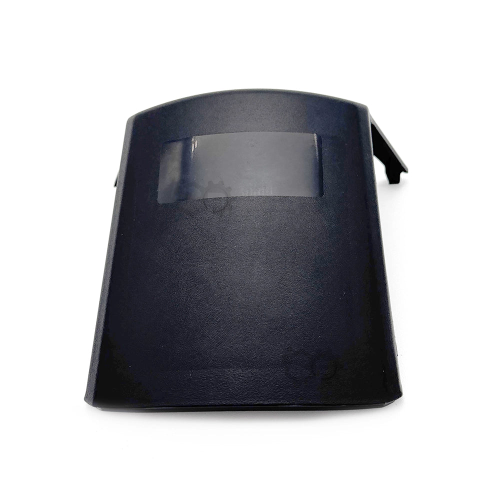 Black plastic component on a white background