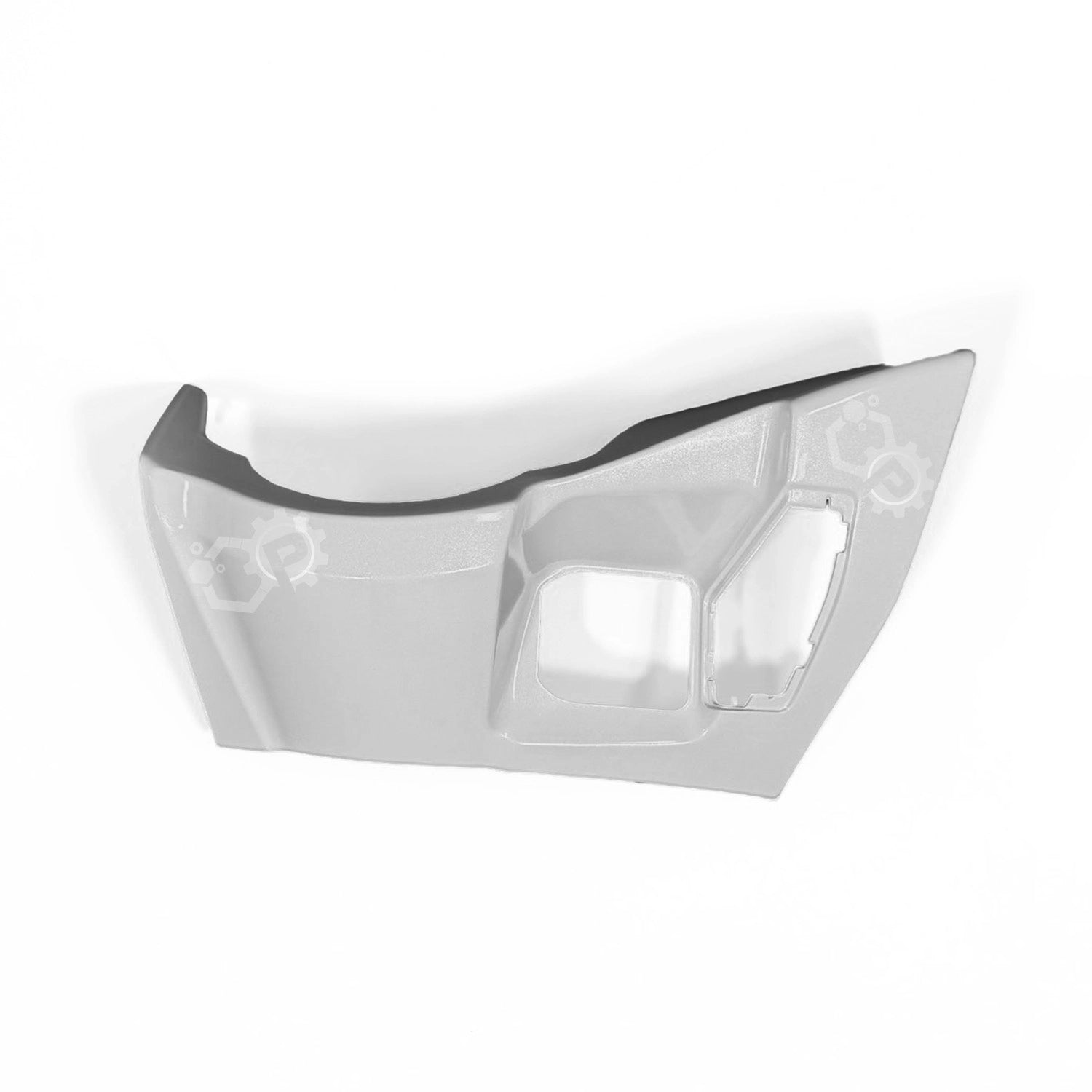 Clear plastic component with black rubber gasket on a white background