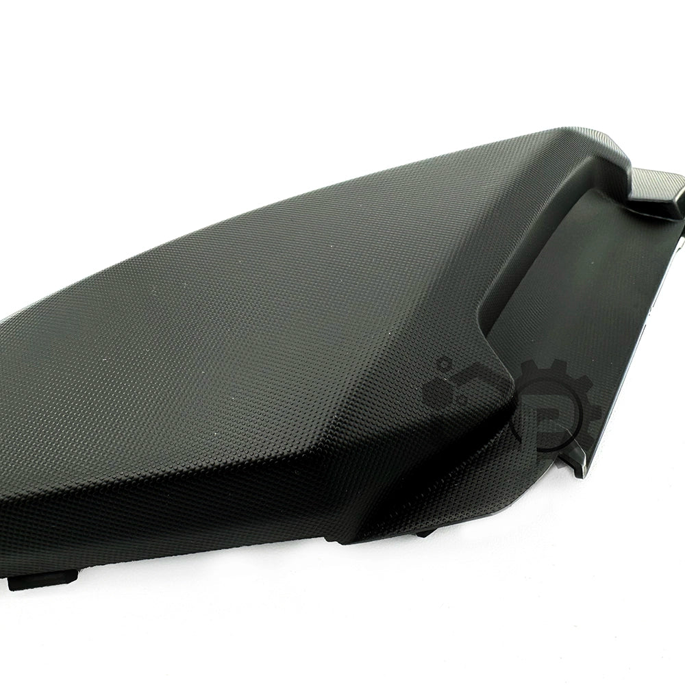 Black carbon fiber seat cover on a white background