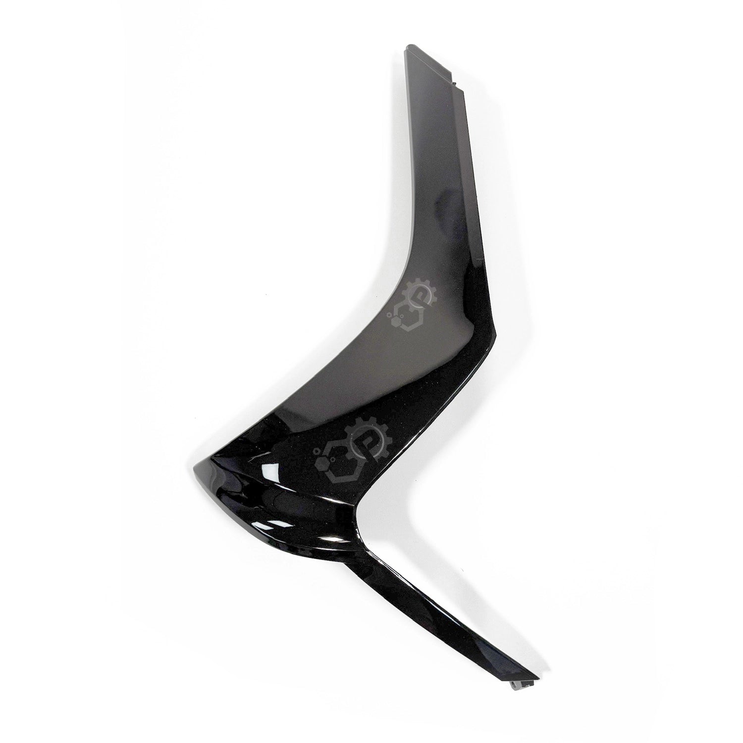 Black bicycle handlebar with a logo on a white background