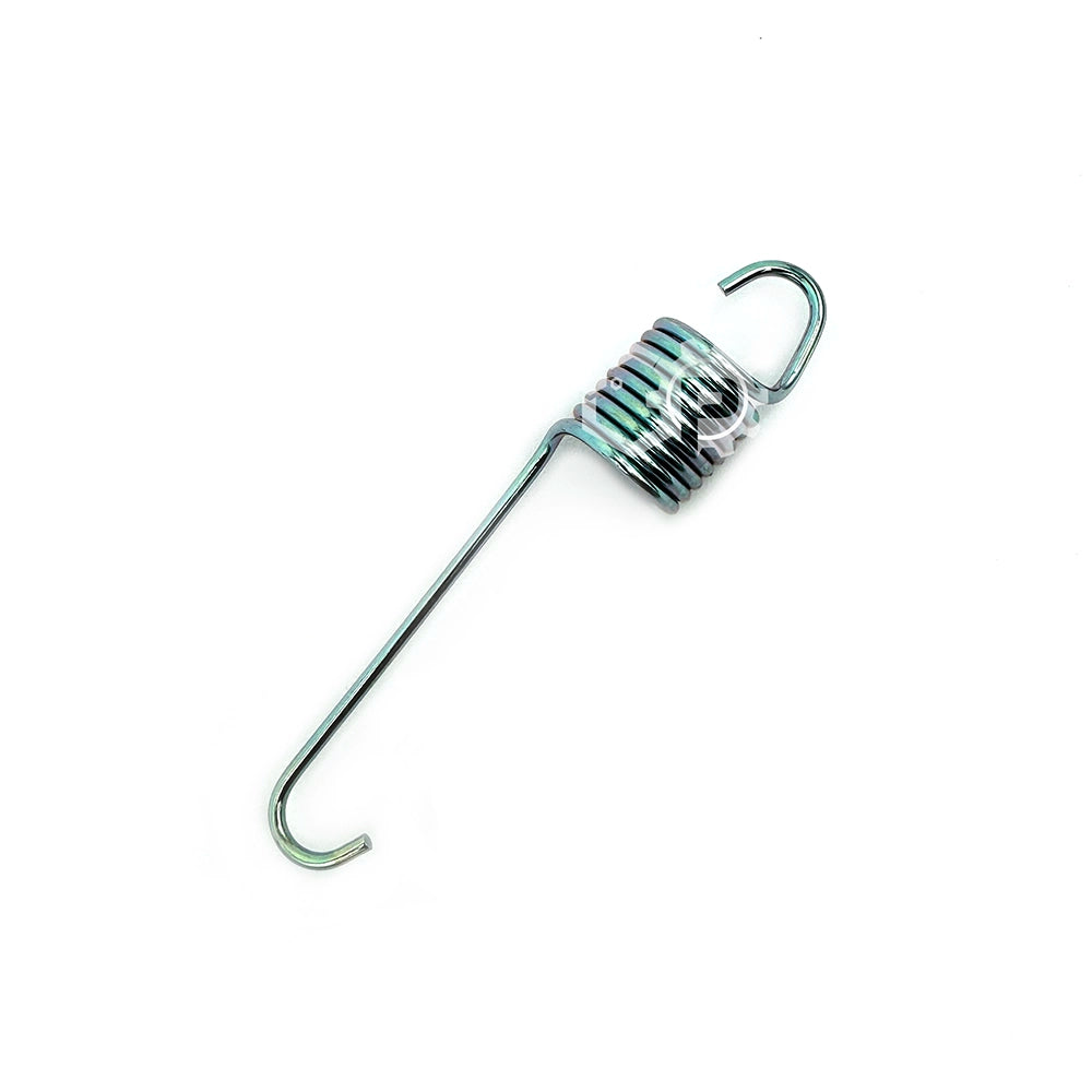 Metal spring with a hook on a white background
