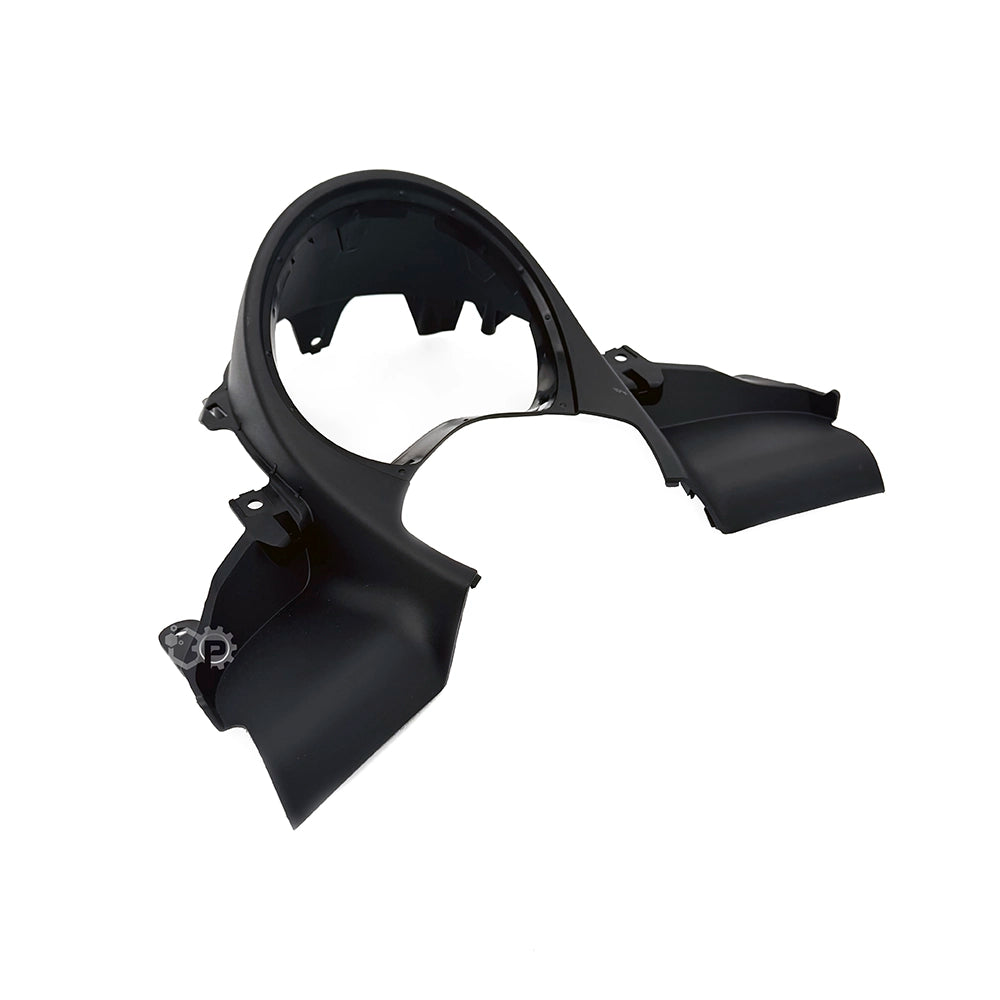 Black plastic automotive part on a white background
