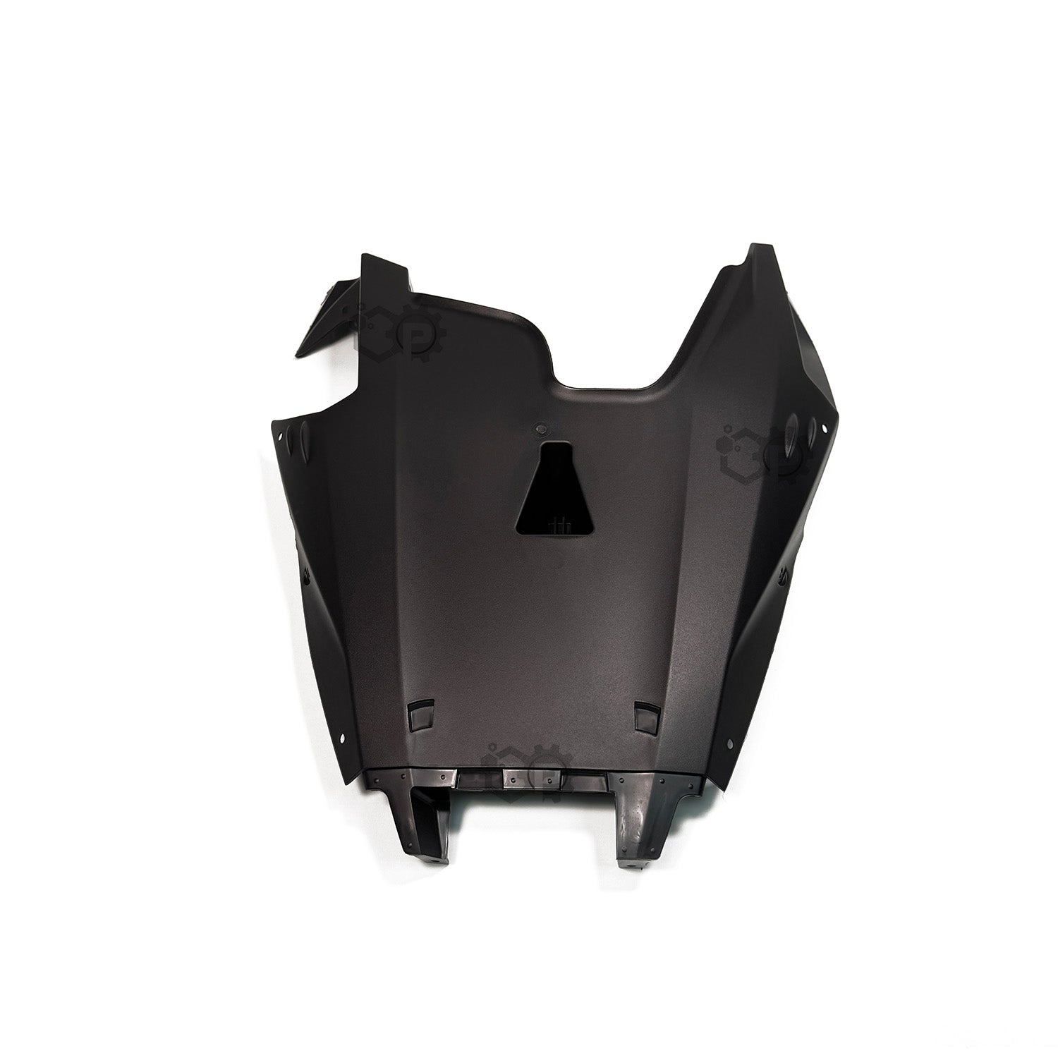 Black plastic car part on a white background