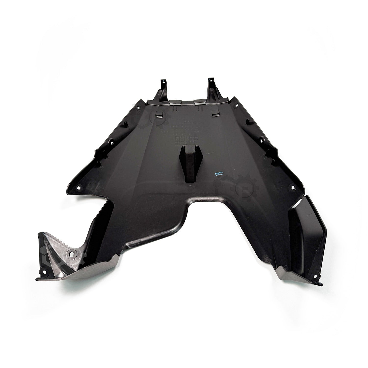 Black motorcycle fender on a white background