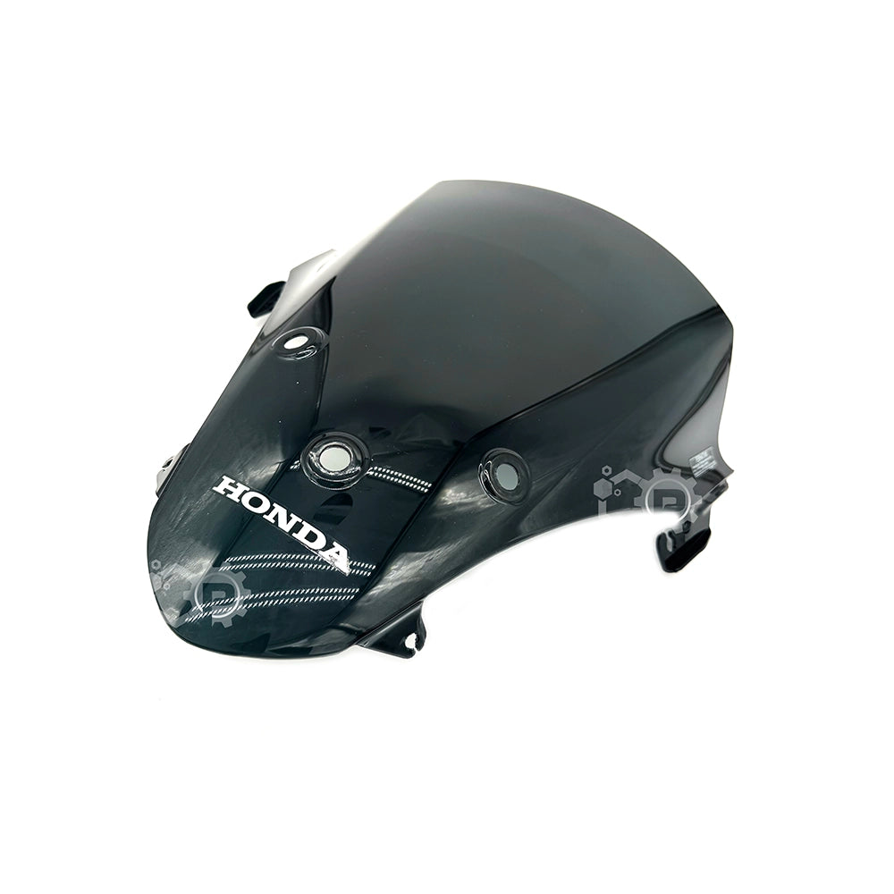 Black motorcycle windshield with Honda logo on a white background